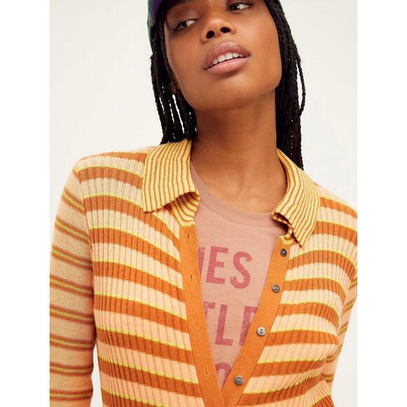 NEW Free People Vista Cardi Orange Striped Ribbed Sweater Midi Dress Size Small - Picture 4 of 12